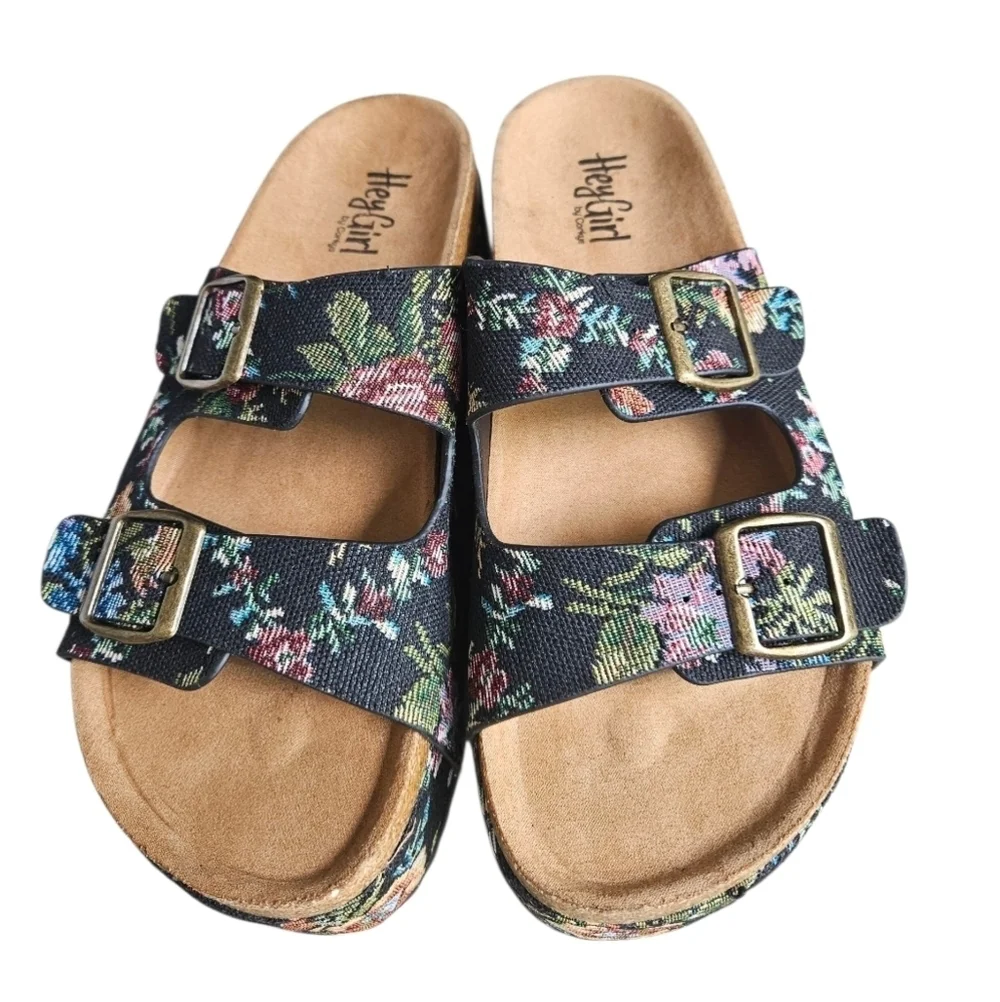 Corky's Hey Girl Platform Wannabe Sandals Black Floral NEW